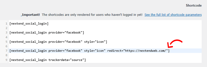 كيفية إضافة تسجيل الدخول الاجتماعي إلى ووردبريس (الطريقة السهلة) 32 كود مختصر مع معلمات إعادة التوجيه