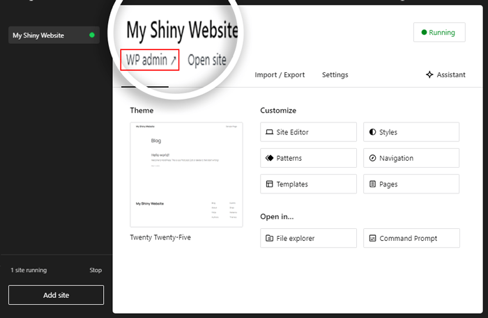 كيفية تثبيت ووردبريس على جهاز كمبيوتر يعمل بنظام ويندوز (طريقتان) 5 تسجيل الدخول إلى مسؤول ووردبريس لموقع Studio by WordPress.com المحلي