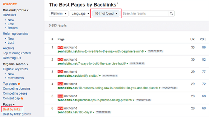 كيفية العثور على الروابط المعطلة وإصلاحها في ووردبريس (خطوة بخطوة) 11 العثور على الروابط المعطلة باستخدام Ahrefs