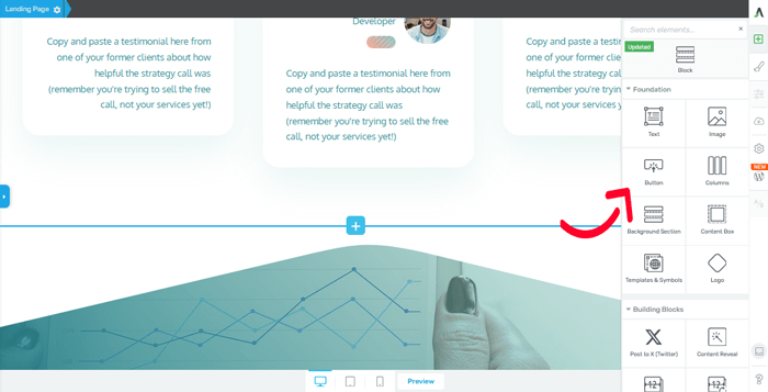 كيفية انشاء صفحة مخصصة في ووردبريس (خطوة بخطوة) 36 اسحب العناصر وأفلِتها على صفحتك