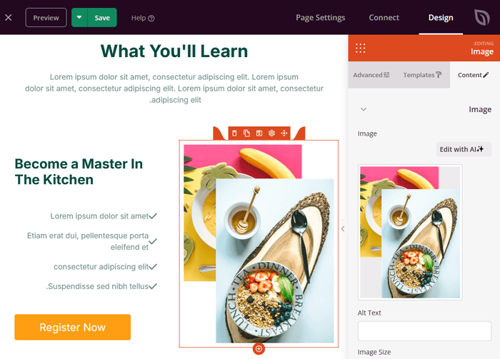 كيفية انشاء صفحة مخصصة في ووردبريس (خطوة بخطوة) 19 تحرير الصور في تصميم صفحة مخصصة
