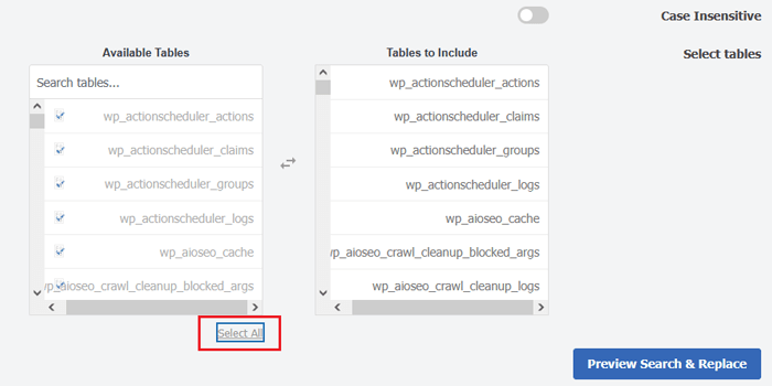 كيفية نقل ووردبريس من سيرفر محلي إلى موقع مباشر 28 اختر الجداول