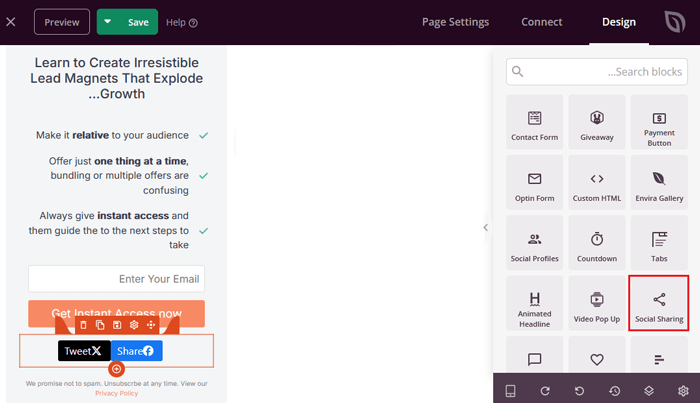 كيفية إضافة أزرار المشاركة الاجتماعية في ووردبريس (4 طرق سهلة) 45 أضف كتلة المشاركة الاجتماعية إلى صفحة الهبوط