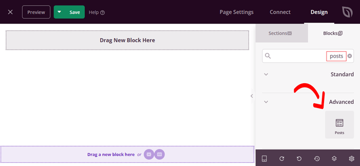 كيفية إنشاء صفحة أرشيف مخصصة في ووردبريس 31 إضافة كتلة 'Posts' إلى صفحة مخصصة باستخدام SeedProd