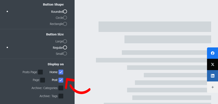 كيفية إضافة أزرار المشاركة الاجتماعية في ووردبريس (4 طرق سهلة) 31 اختر مكان عرض شريطك العائم