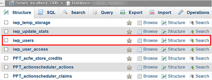 كيفية تجاوز تسجيل الدخول إلى ووردبريس (7 نصائح من الخبراء) 6 اختر جدول WPUsers