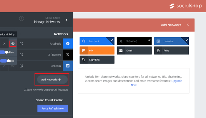 كيفية إضافة أزرار المشاركة الاجتماعية في ووردبريس (4 طرق سهلة) 25 انقر فوق زر إضافة شبكة لاختيار منصات التواصل الاجتماعي لأزرار المشاركة الاجتماعية