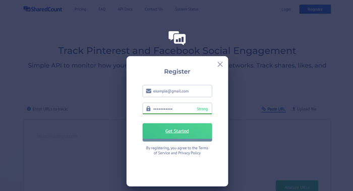 كيفية إضافة أزرار المشاركة الاجتماعية في ووردبريس (4 طرق سهلة) 38 إنشاء حساب على SharedCount.com