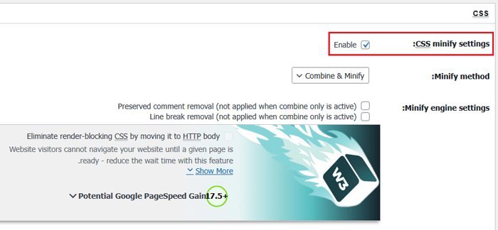 كيفية تثبيت وإعداد W3 Total Cache للمبتدئين 9 تمكين تصغير CSS