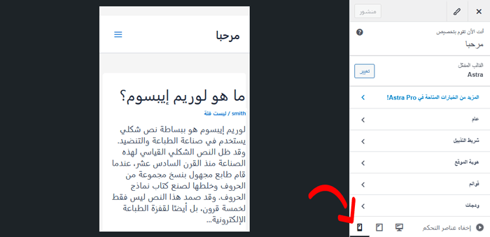 كيفية عرض النسخة المحمولة من مواقع ووردبريس من سطح المكتب 3 عرض معاينة شاشة الهاتف المحمول