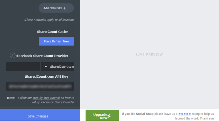 كيفية إضافة أزرار المشاركة الاجتماعية في ووردبريس (4 طرق سهلة) 41 قم بلصق مفتاح API الخاص بـ SharedCount.com