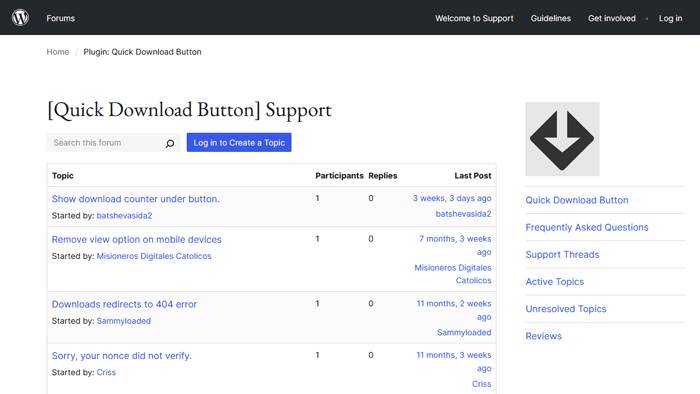 كيفية إضافة الإضافة الخاصة بك إلى دليل اضافة ووردبريس 1 صفحة دعم Quick Download Button على WordPress.org
