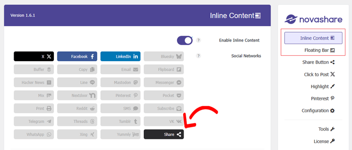 كيفية إضافة أزرار المشاركة الاجتماعية في ووردبريس (4 طرق سهلة) 18 إضافة زر المشاركة في Novashare