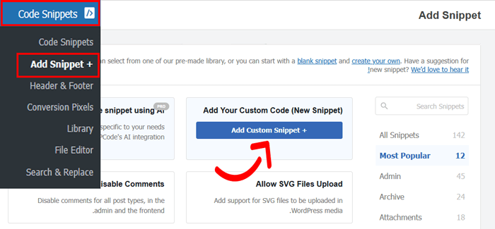 كيفية إنشاء موجزات RSS منفصلة لكل تصنيف في ووردبريس 5 إضافة مقتطف جديد بواسطة WPCode