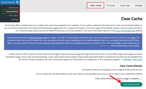 كيفية إصلاح خطأ 401 في ووردبريس (7 حلول) 7 مسح ذاكرة التخزين المؤقت لـ Sucuri