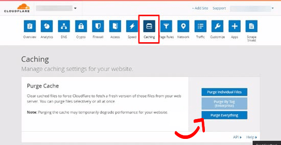 كيفية إصلاح خطأ 401 في ووردبريس (7 حلول) 6 مسح ذاكرة التخزين المؤقت لـ Cloudflare
