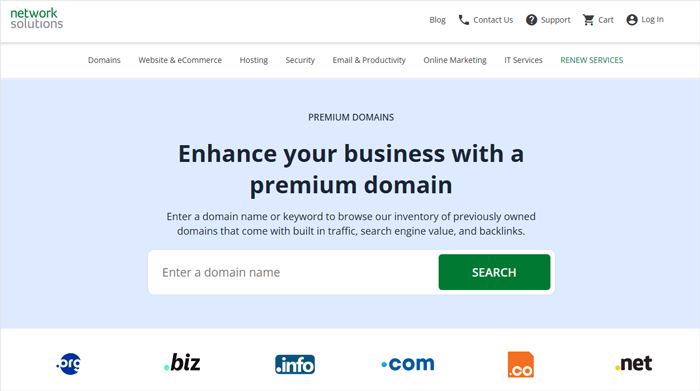 أفضل 7+ أماكن للعثور على اسم دومين بريميوم للبيع (+ نصائح الخبراء) 1 Network Solutions دومينات بريميوم