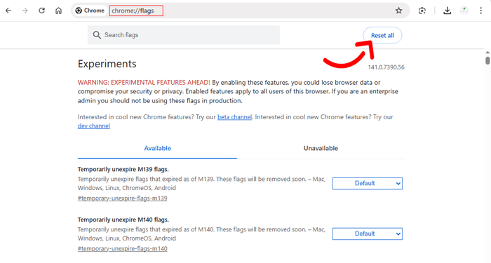 كيفية إصلاح خطأ ERR_CONNECTION_RESET في ووردبريس 8 إيقاف تشغيل الميزات التجريبية في كروم