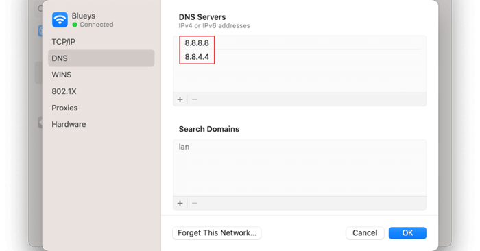 كيفية إصلاح خطأ ERR_CONNECTION_RESET في ووردبريس 13 أضف عناوين خوادم DNS الخاصة بـ جوجل