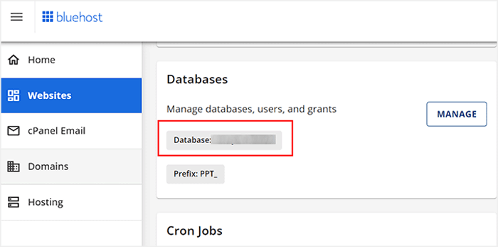 كيفية إصلاح خطأ ”WordPress Database Error Disk Full“ 6 البحث عن اسم قاعدة البيانات