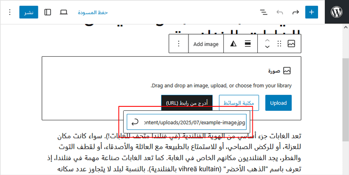 كيفية عرض الصور بالحجم الكامل في ووردبريس (4 طرق سهلة) 3 إدراج عنوان URL للصورة في محرر الكتلة