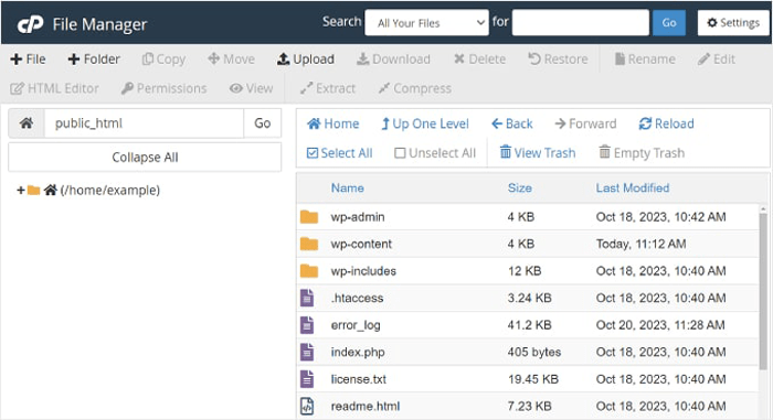 ما هو: WordPress Core 3 مثال على الشكل الذي قد يبدو عليه دليل جذر ووردبريس في Namecheap