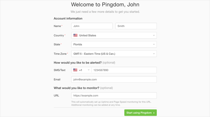 كيفية مراقبة وقت تشغيل سيرفر موقعك الإلكتروني ووردبريس (طريقة سهلة) 10 املأ معلومات حساب Pingdom