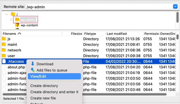 ما هو: WordPress Core 1 عرض تحرير ملف htaccess. باستخدام عميل FTP