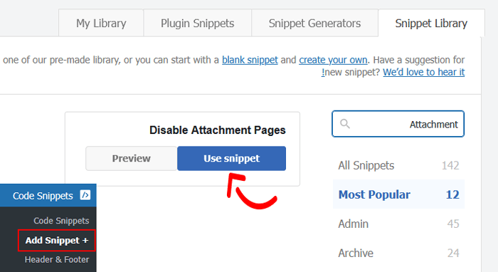 كيفية تعطيل صفحات إرفاق الصور في ووردبريس 2 استخدام بحث WPCode لإزالة صفحات المرفق